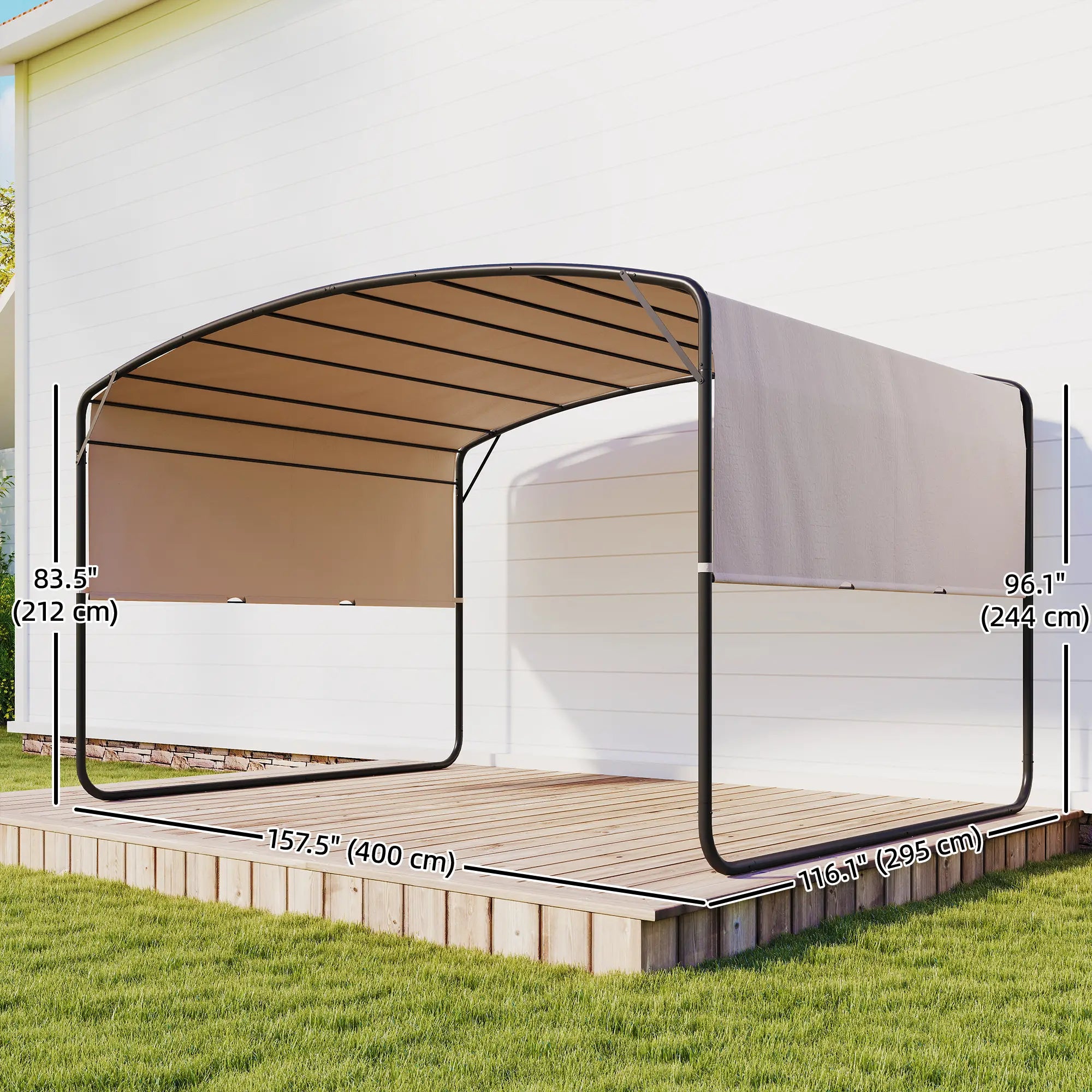 10' x 13' Retractable Pergola Canopy, Outdoor Metal Gazebo Sun Shade, Khaki Pergolas at Gallery Canada