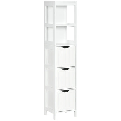 Narrow Bathroom Cabinet, 3 Drawers, 2 Tier Shelf, Tall Cupboard, White Bathroom Cabinets at Gallery Canada
