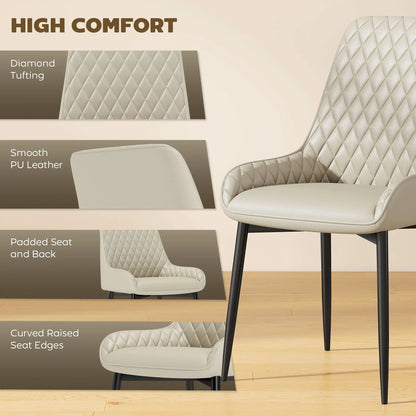 Upholstered Kitchen Chairs Set of 4, Diamond Tufting, Steel Legs, Khaki Dining Chairs at Gallery Canada