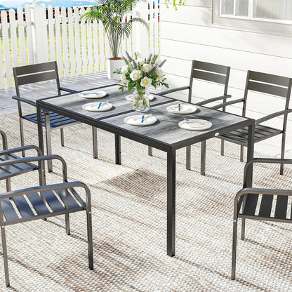 Outdoor Dining Table For 4-6, 59" Wood-Effect Top, Grey Patio Dining Tables at Gallery Canada