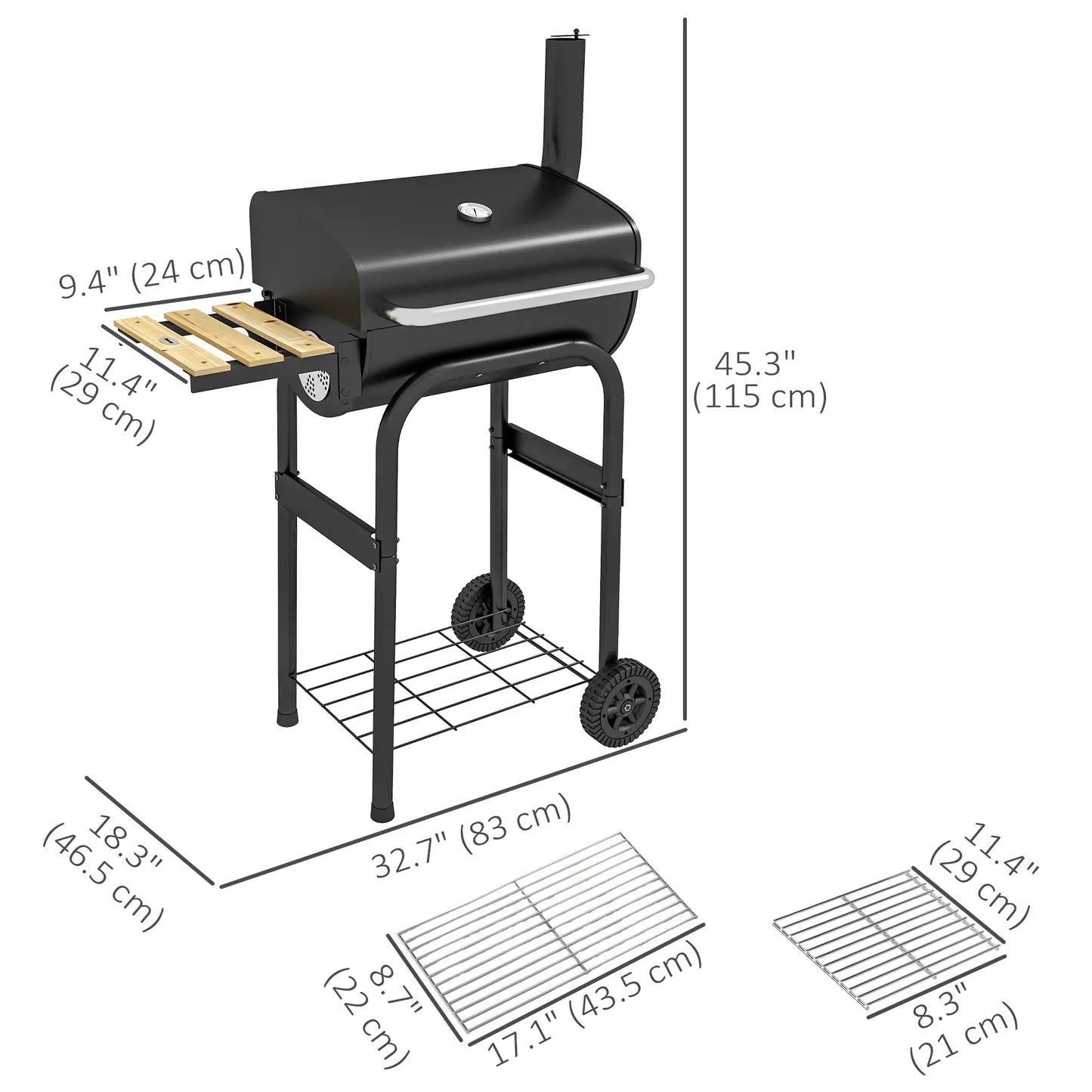Charcoal BBQ Grill With Thermometer, Shelves, Wheels, Black Charcoal BBQ Grils at Gallery Canada