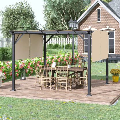 12' x 10' Outdoor Gazebo, Retractable Canopy, Steel Frame, Beige Pergolas at Gallery Canada