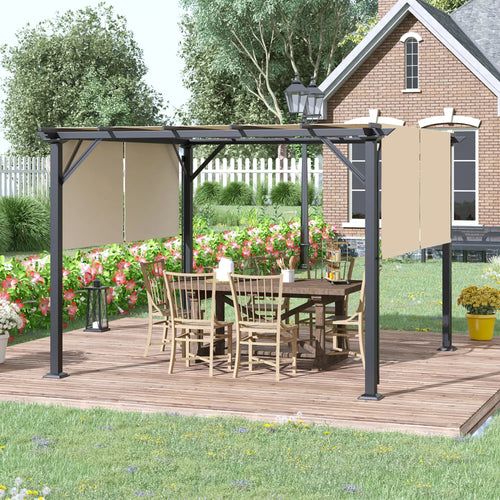 12' x 10' Outdoor Gazebo, Retractable Canopy, Steel Frame, Beige