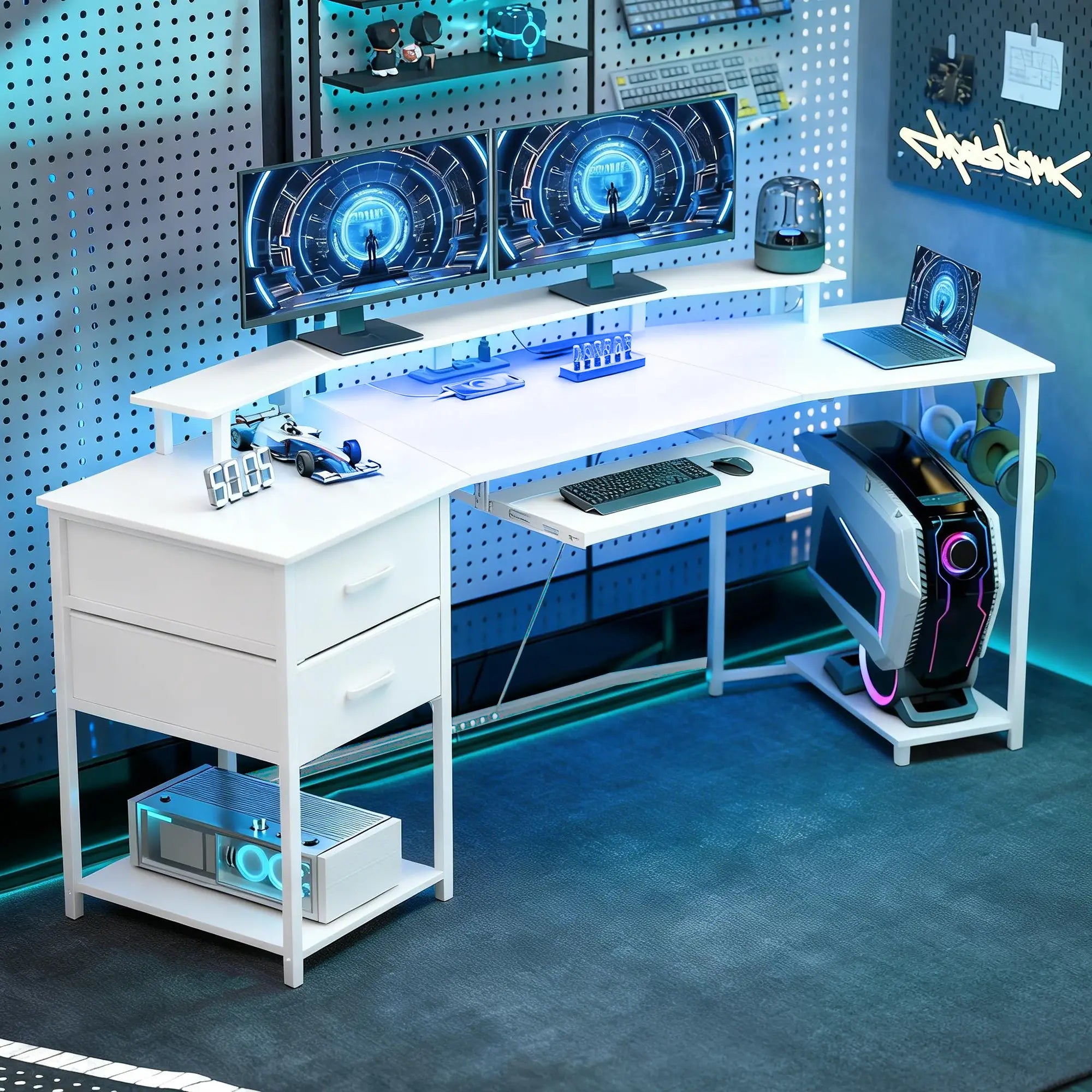 79 Inch Gaming Desk With RGB Lights, Power Outlets, USB Ports, White Gaming Desks at Gallery Canada