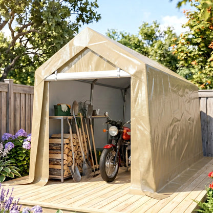7' x 12' Outdoor Storage Shed, Portable Garage, Roll-up Door, Beige Sheds at Gallery Canada