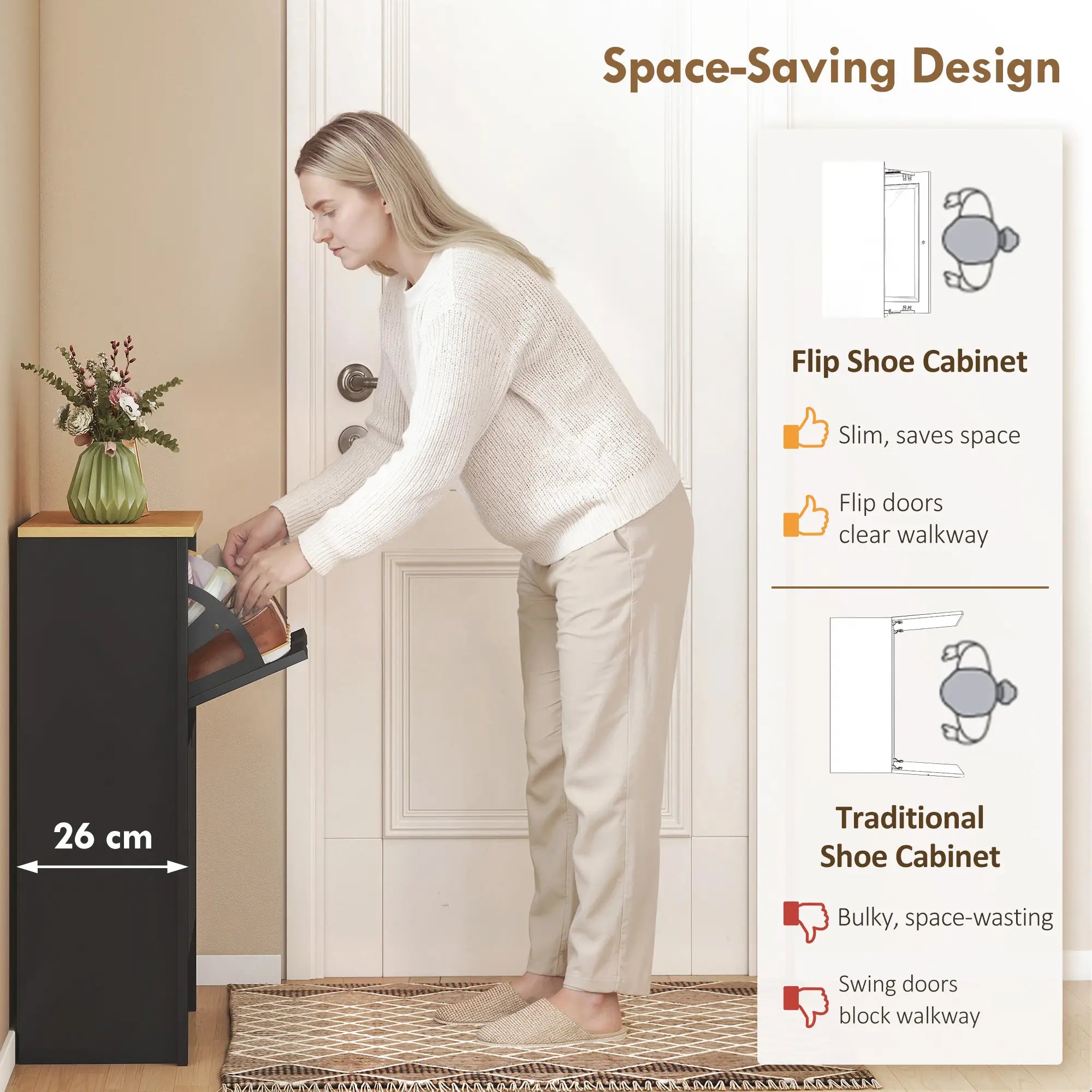 Shoe Storage Cabinet, 2 Flip Drawers, Adjustable Shelves, 8-12 Pairs, Black Shoe Storage Cabinets & Racks at Gallery Canada