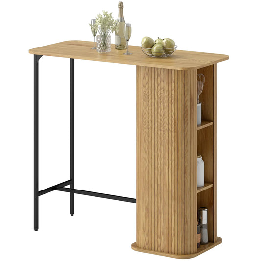 Tambour Bar Height Table, 3 Storage Shelves, Metal Frame, Natural Bar Tables Natural Wood Finish, Black at Gallery Canada