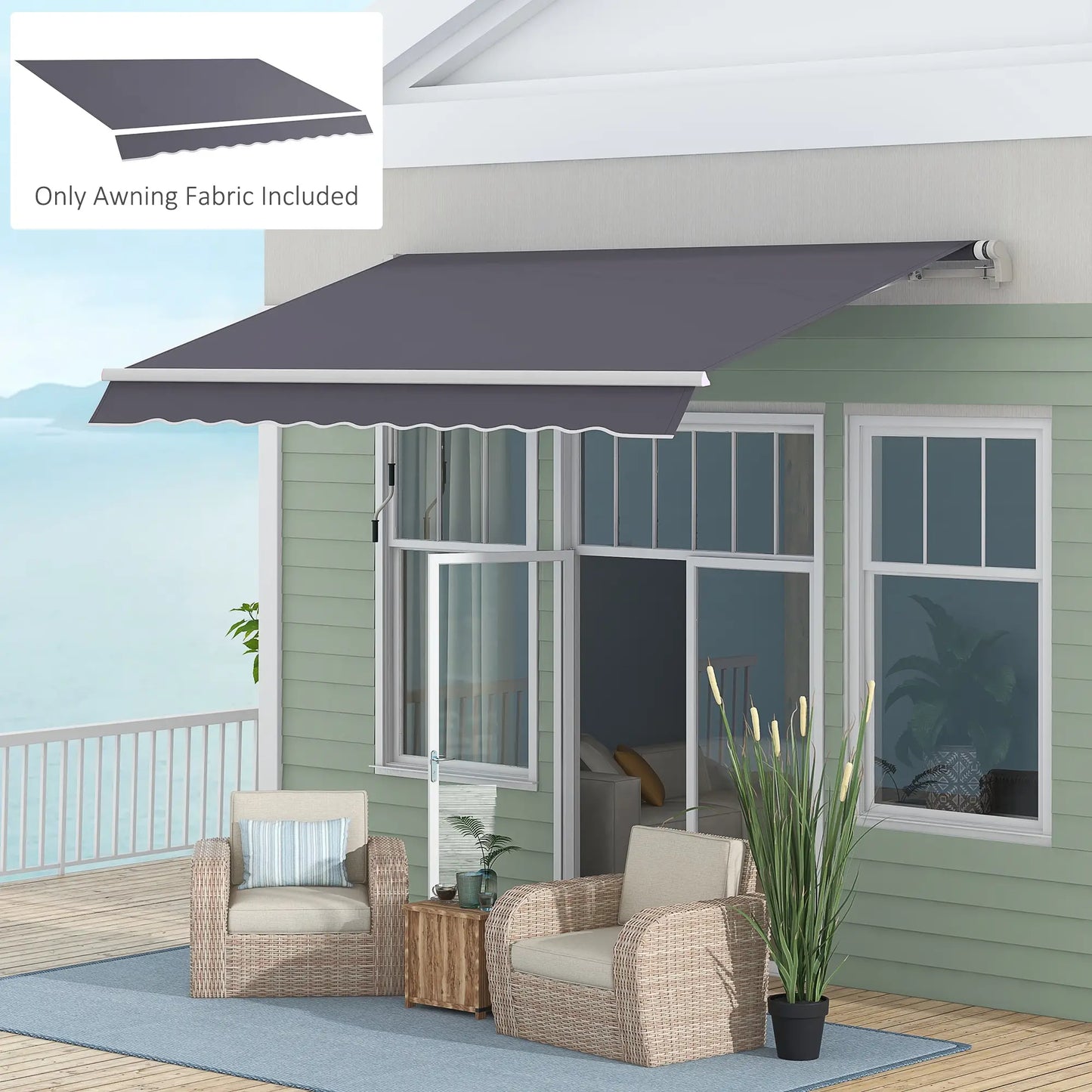 11' x 8' Outdoor Canopy, Retractable Awning, UV Protection, Grey Awning Fabric Replacement at Gallery Canada