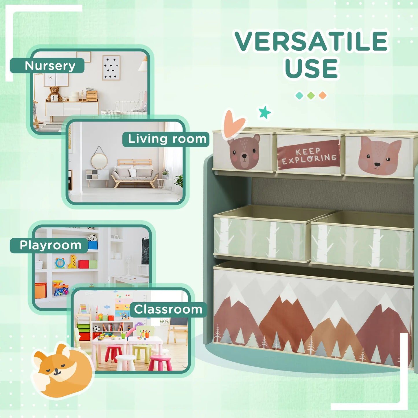Toy Organizer With 6 Storage Bins, 25" x 12" x 26", Green Baby & Kids Storage at Gallery Canada