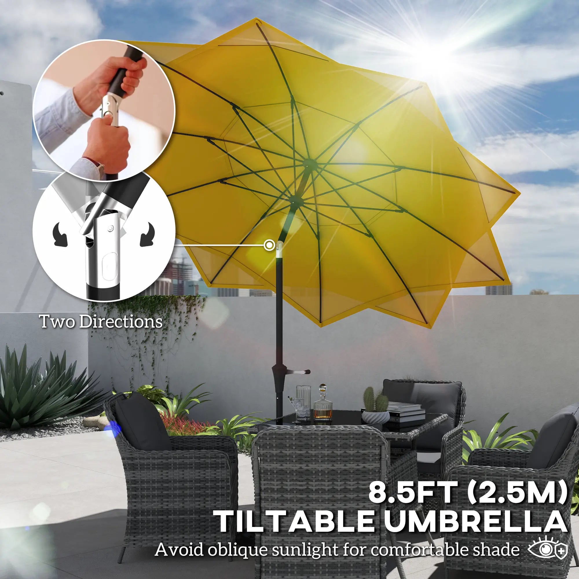 8.5FT Parasol, 10 Ribs, Air Vents, Crank Handle, Tilt, Yellow Sun Umbrellas at Gallery Canada