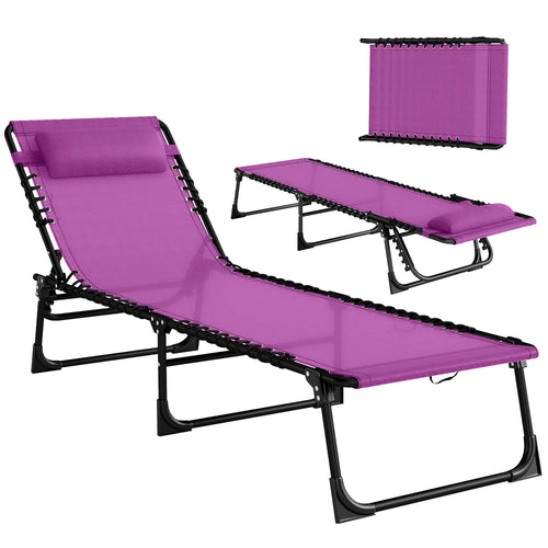 Outdoor Folding Lounge Chair, 4-Level Adjustable, Purple