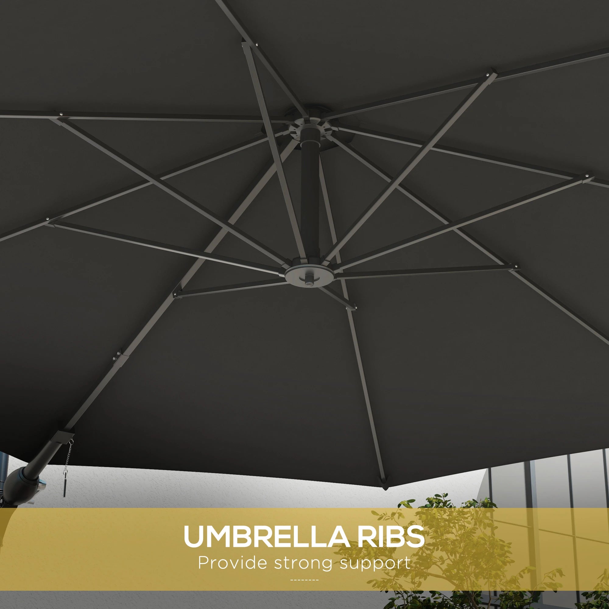 9.6 x 9.6 ft Wall Mounted Umbrella, Rotating Patio Parasol, Charcoal Grey Sun Umbrellas at Gallery Canada