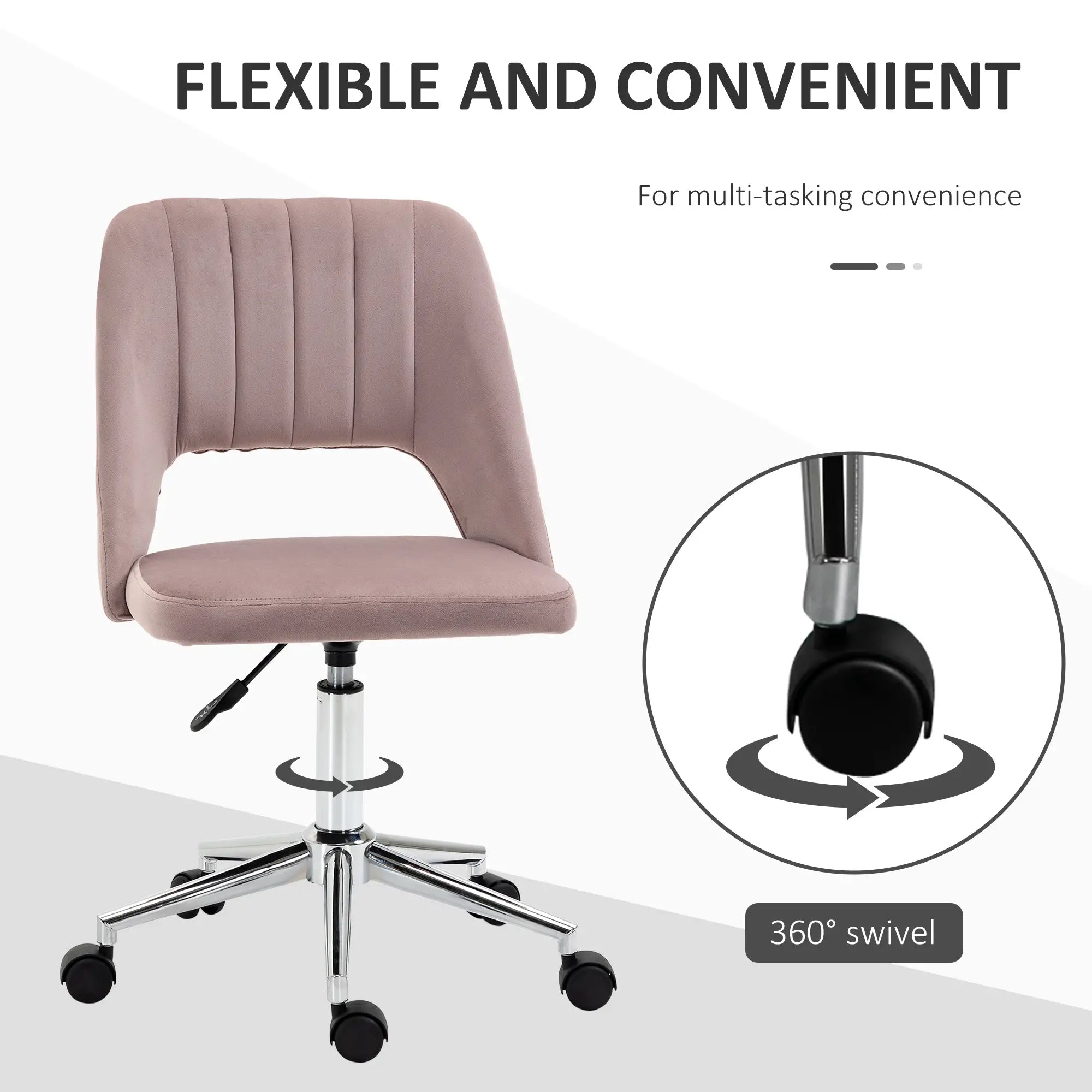Mid Back Office Chair, Velvet Fabric, Swivel, Scallop Shape, Pink Office Chairs at Gallery Canada