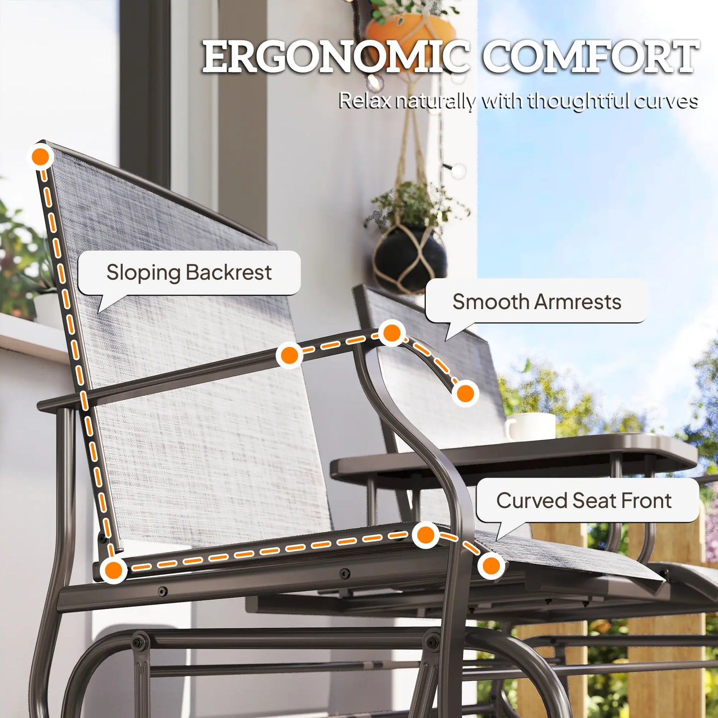 Outdoor Glider Rocking Chair, 2 Person Loveseat, Garden Bench, Grey Outdoor Gliders at Gallery Canada