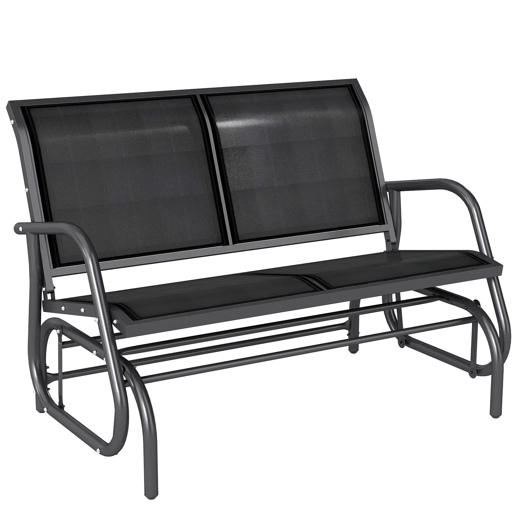 Double Glider Bench Swing, Heavy-Duty Steel Frame, Sling Fabric Seat, Black Outdoor Gliders Black Fabric, Black Grey Frame at Gallery Canada