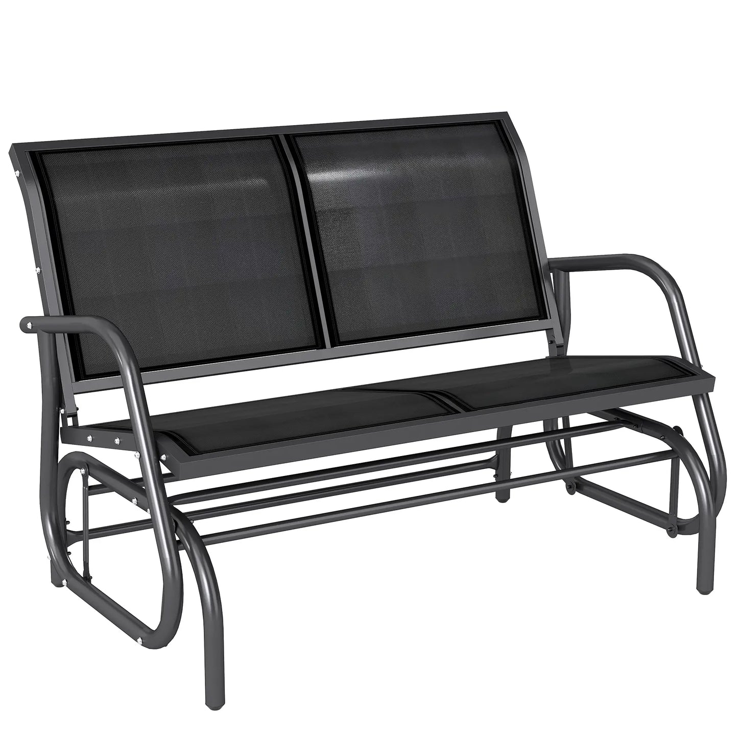 Double Glider Bench Swing, Heavy-Duty Steel Frame, Sling Fabric Seat, Black Outdoor Gliders Black Fabric, Black Grey Frame at Gallery Canada