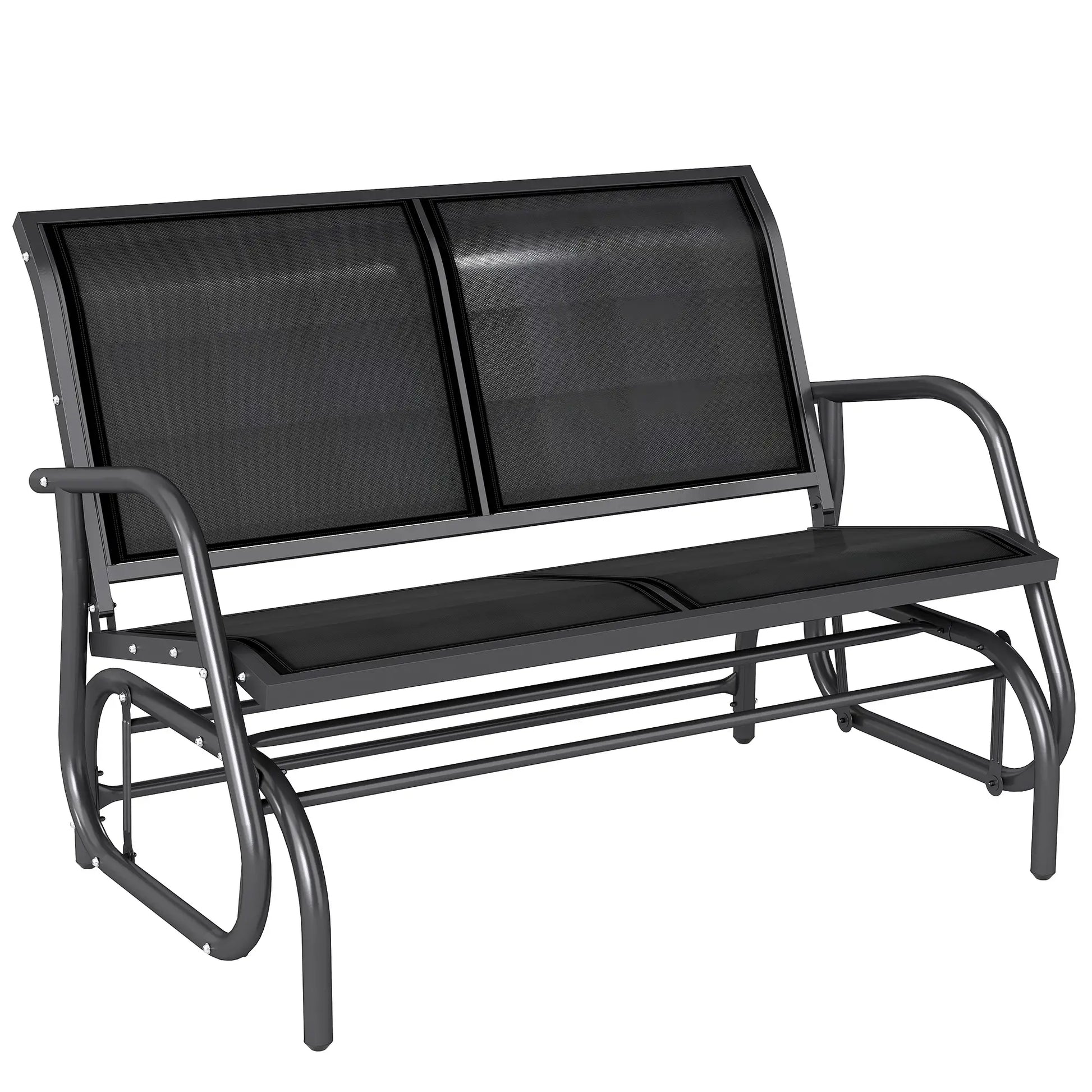 Double Glider Bench Swing, Heavy-Duty Steel Frame, Sling Fabric Seat, Black Outdoor Gliders Black Fabric, Black Grey Frame at Gallery Canada
