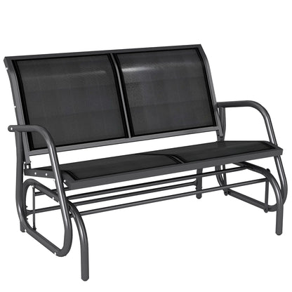 Double Glider Bench Swing, Heavy-Duty Steel Frame, Sling Fabric Seat, Black Outdoor Gliders Black Fabric, Black Grey Frame at Gallery Canada
