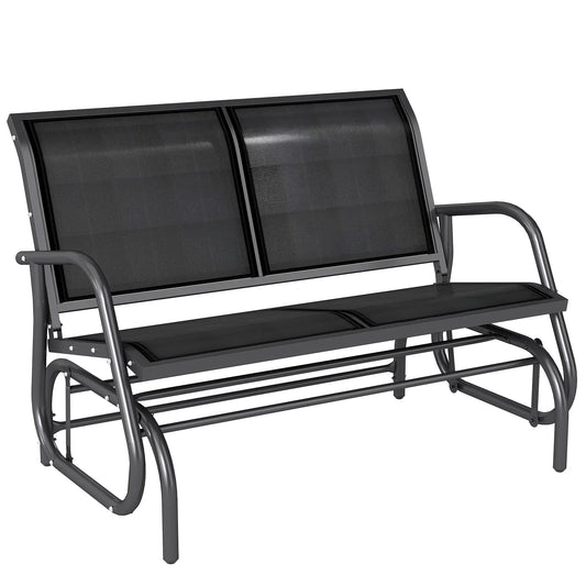 Double Glider Bench Swing, Heavy-Duty Steel Frame, Sling Fabric Seat, Black Outdoor Gliders Black Fabric, Black Grey Frame at Gallery Canada