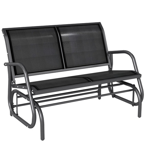 Double Glider Bench Swing, Heavy-Duty Steel Frame, Sling Fabric Seat, Black