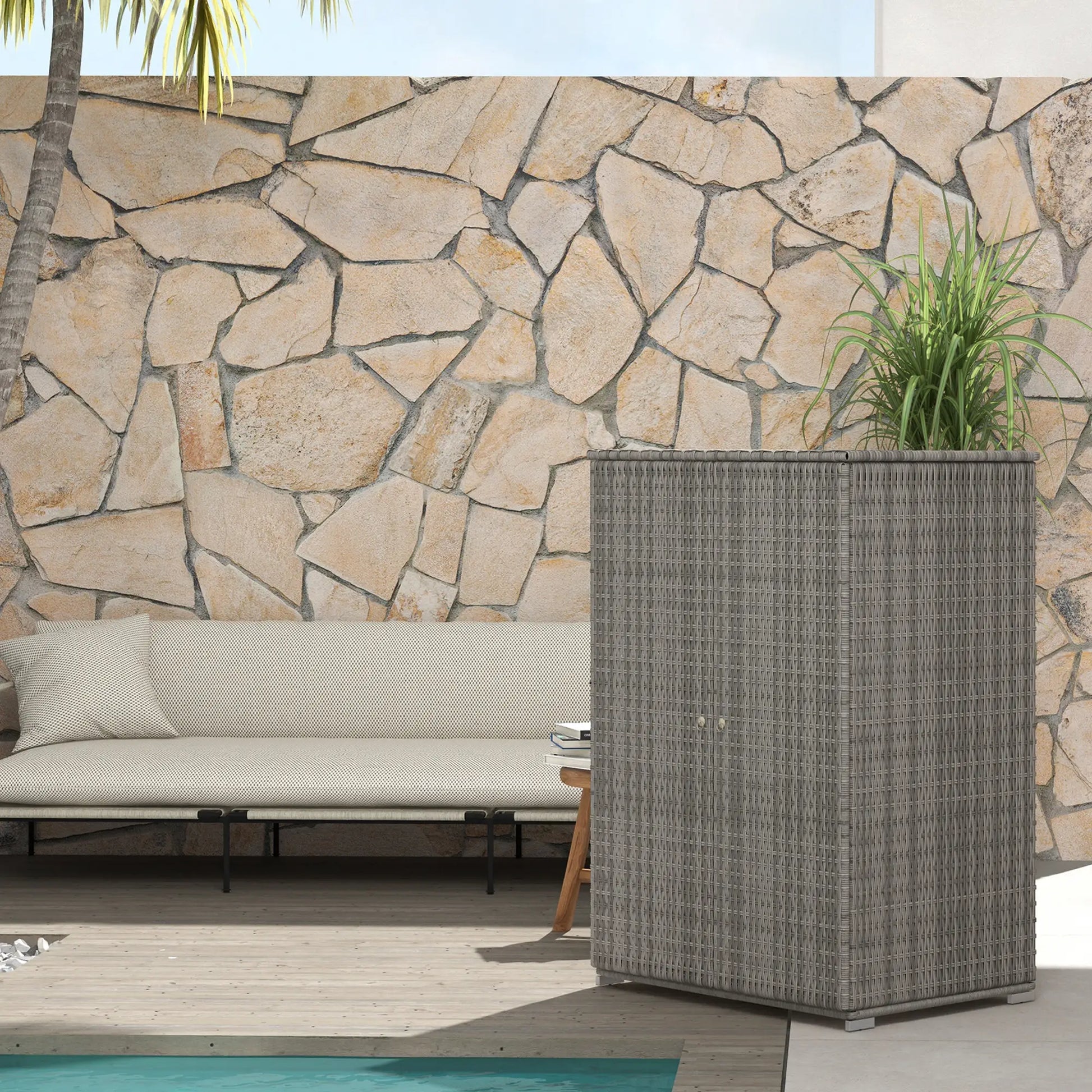 Wicker Outdoor Storage Cabinet, 2-Door Rattan, Dark Grey Patio Storage Boxes at Gallery Canada