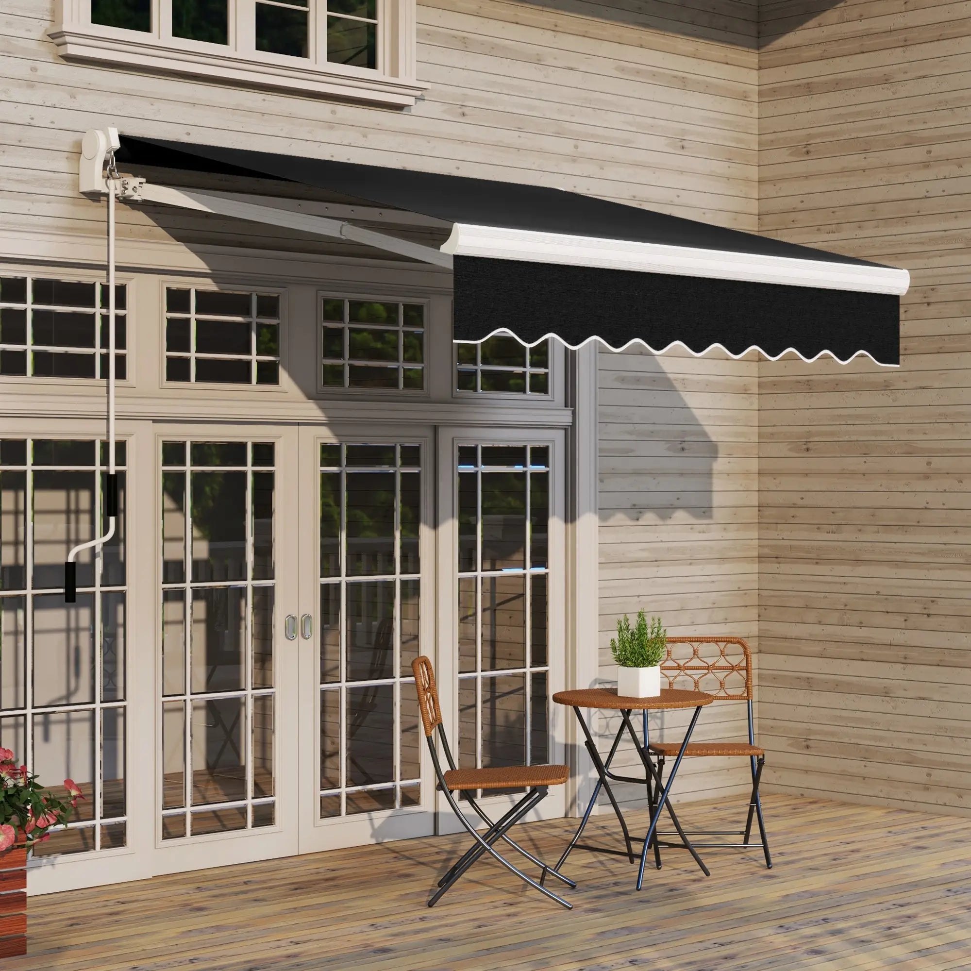 8'x7' Manual Retractable Patio Awning, Sun Shade, Black Door Awnings at Gallery Canada