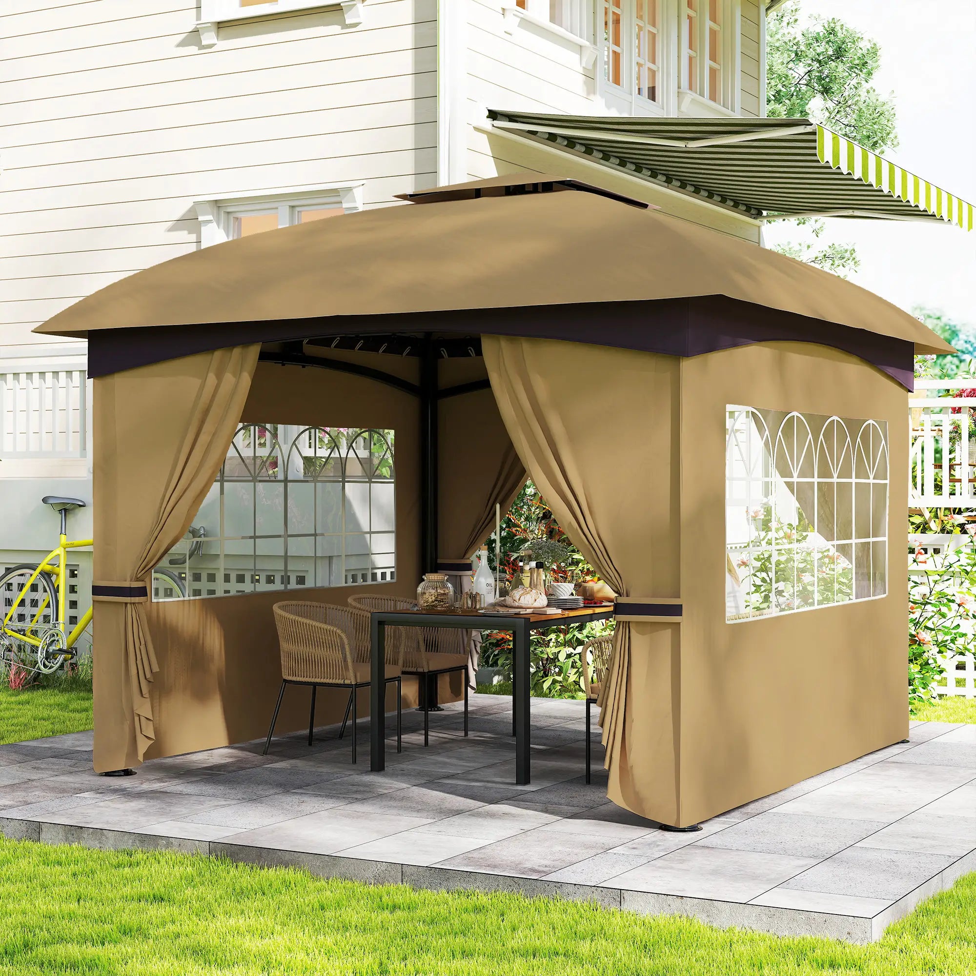 11' x 11' Outdoor Gazebo, Double Roof, Galvanised Steel Frame, Beige Gazebos at Gallery Canada