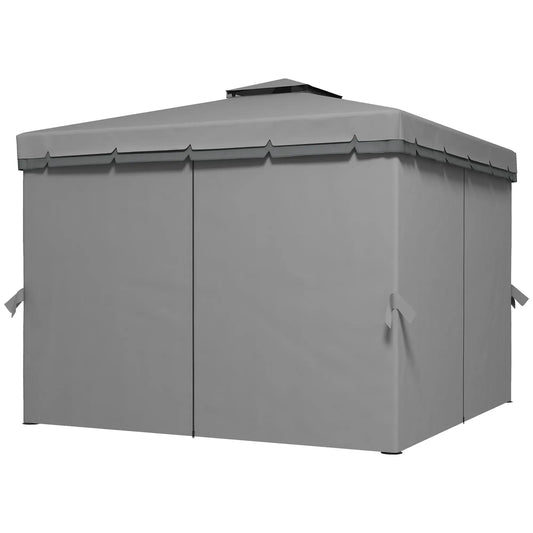 10' x 10' 2-Tier Gazebo, Zippered Mesh Sidewalls, Aluminum Frame, Light Grey Gazebos Light Grey at Gallery Canada