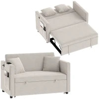52" Holland Velvet Sofa Bed, USB Ports, Adjustable Backrest, Beige
