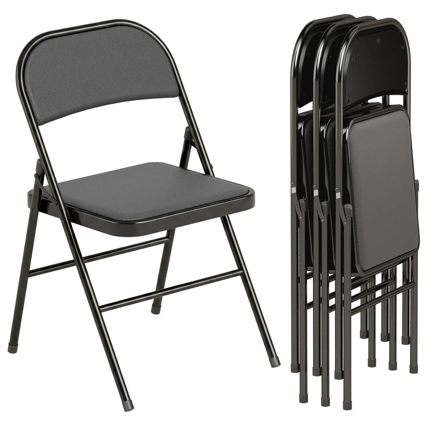 Set of 4 Metal Foldable Chairs, PU Leather Padded, Black Bar Stools at Gallery Canada