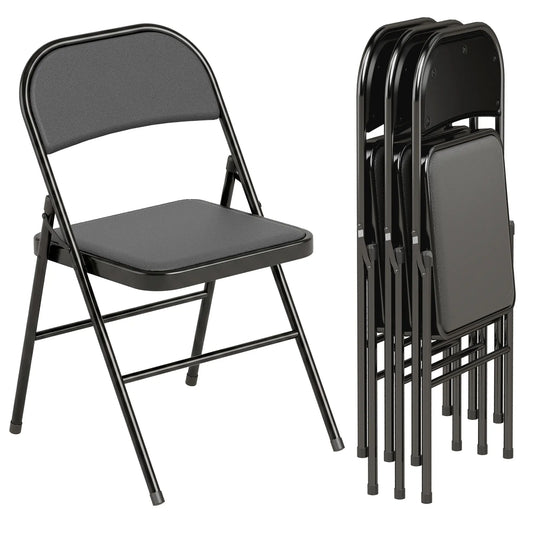 Set of 4 Metal Foldable Chairs, PU Leather Padded, Black Bar Stools Black at Gallery Canada