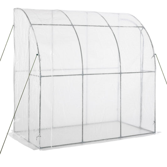 7' x 4' x 7' Outdoor Lean-to Walk-in Garden Greenhouse with Roll-Up Door Hot House for Plants Herbs Vegetables, White at Gallery Canada