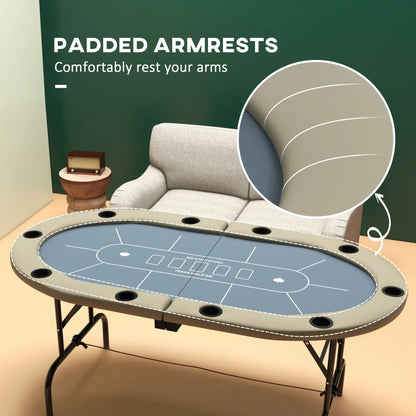 Foldable Poker Table, 70" Oval, With Cup Holders, Blue Game Tables at Gallery Canada