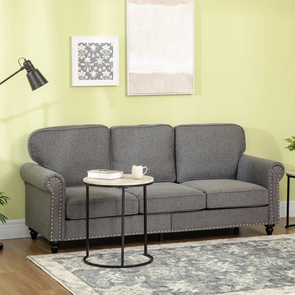 3-Seater Sofa, 81" Upholstered Linen Fabric, Rubberwood Legs, Grey 3-Seater Sofas at Gallery Canada