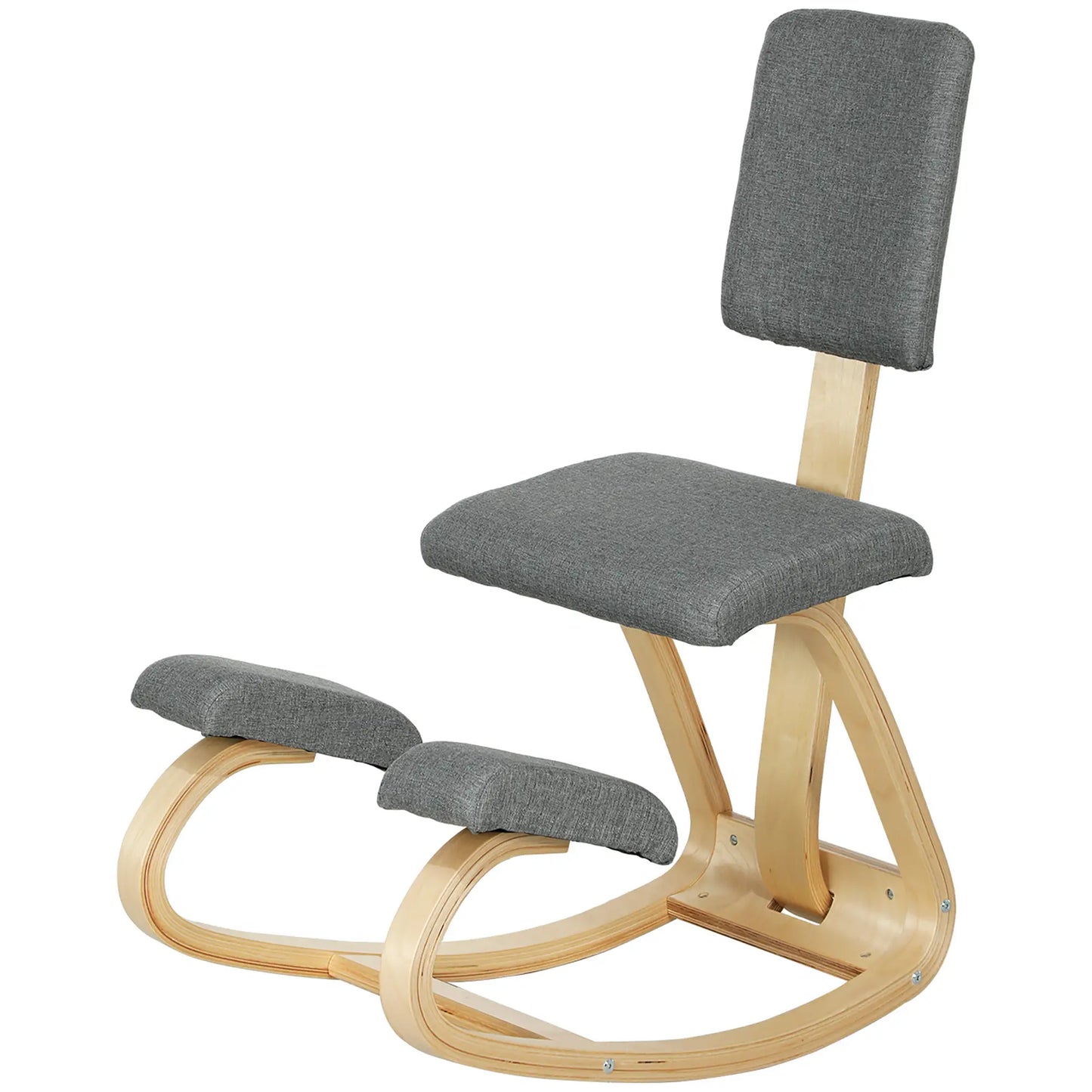Ergonomic Kneeling Chair, Rocking Wood Kneel Stool with Backrest for Improve Posture, Back Pain, Grey Office Chairs Grey at Gallery Canada