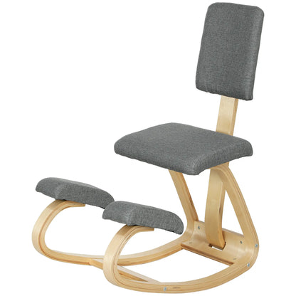 Ergonomic Kneeling Chair, Rocking Wood Kneel Stool with Backrest for Improve Posture, Back Pain, Grey Office Chairs Grey at Gallery Canada