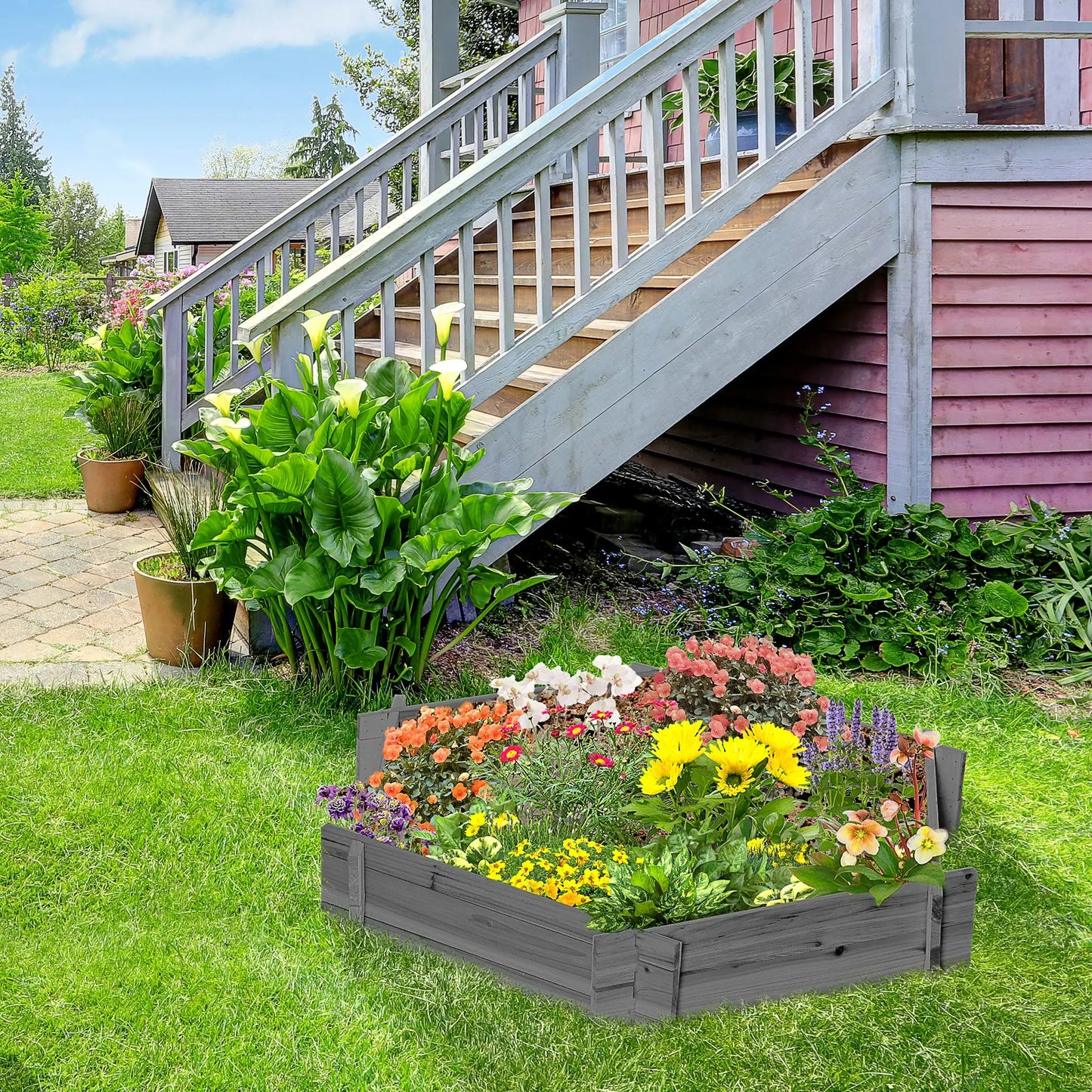 39" x 36" Hexagon Planter Box, Raised Garden Bed, Grey Wooden Planter Boxes at Gallery Canada