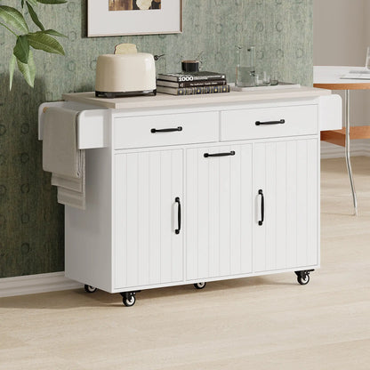 Kitchen Island with Tilt-Out Trash Cabinet, Adjustable Shelf, 51" L x 20" W x 35" H, White Kitchen Islands & Kitchen Carts at Gallery Canada