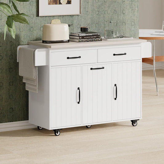Kitchen Island with Tilt-Out Trash Cabinet, Adjustable Shelf, 51" L x 20" W x 35" H, White Kitchen Islands & Kitchen Carts White at Gallery Canada