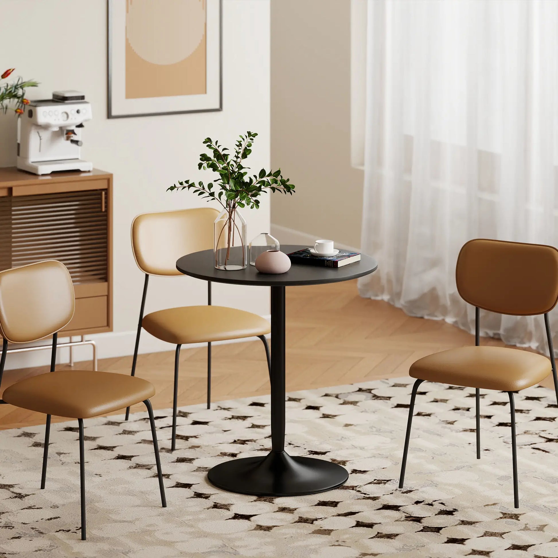 27.6" Round Kitchen Table for 2, Wood Veneer, Steel Base, Black Dining Tables at Gallery Canada