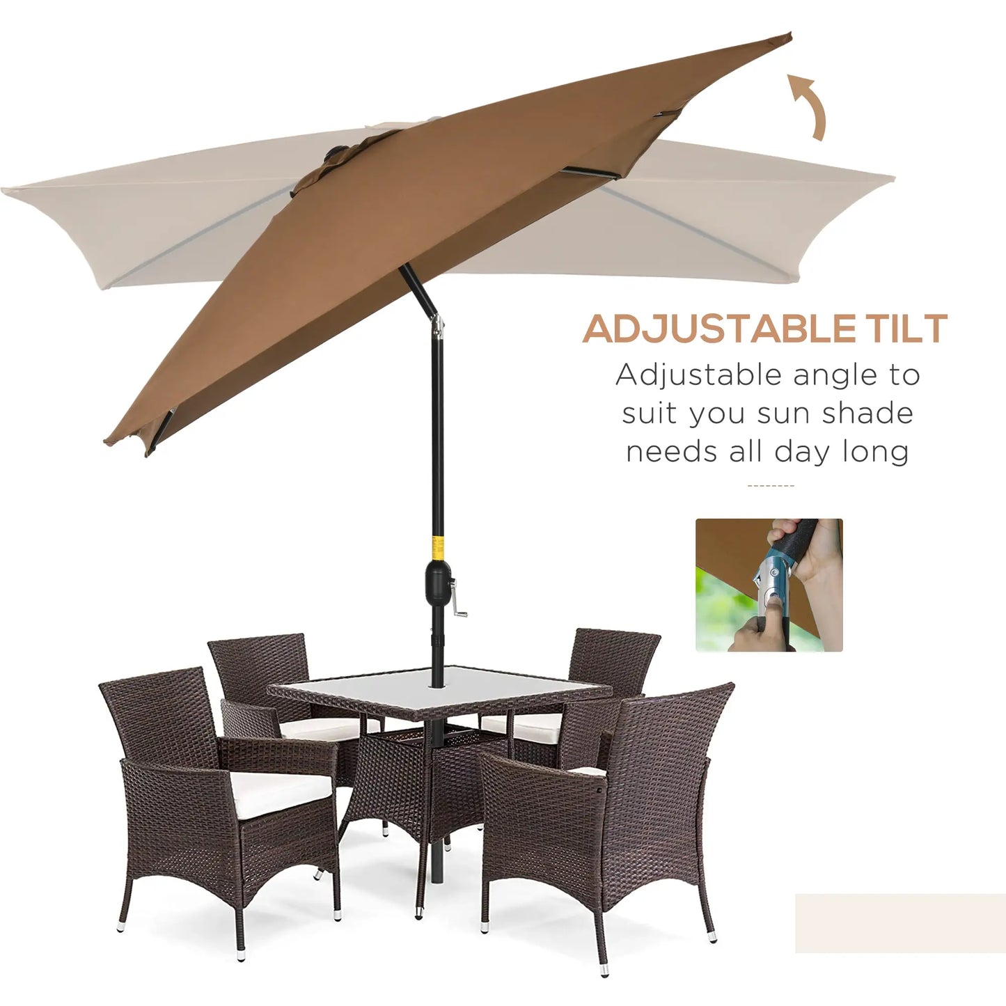 6.5x10ft Rectangle Aluminum Tilt Patio Umbrella, Outdoor Sunshade Canopy with Crank Sun Umbrellas at Gallery Canada