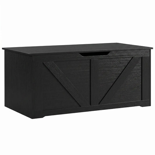 39.4 In Storage Chest With 2 Safety Hinges, White Wood Grain, White Storage Ottomans & Benches Black Wood Grain at Gallery Canada
