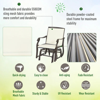 3 Piece Patio Glider Set, Breathable Mesh Seat, Glass Top Table, Cream White Outdoor Gliders at Gallery Canada