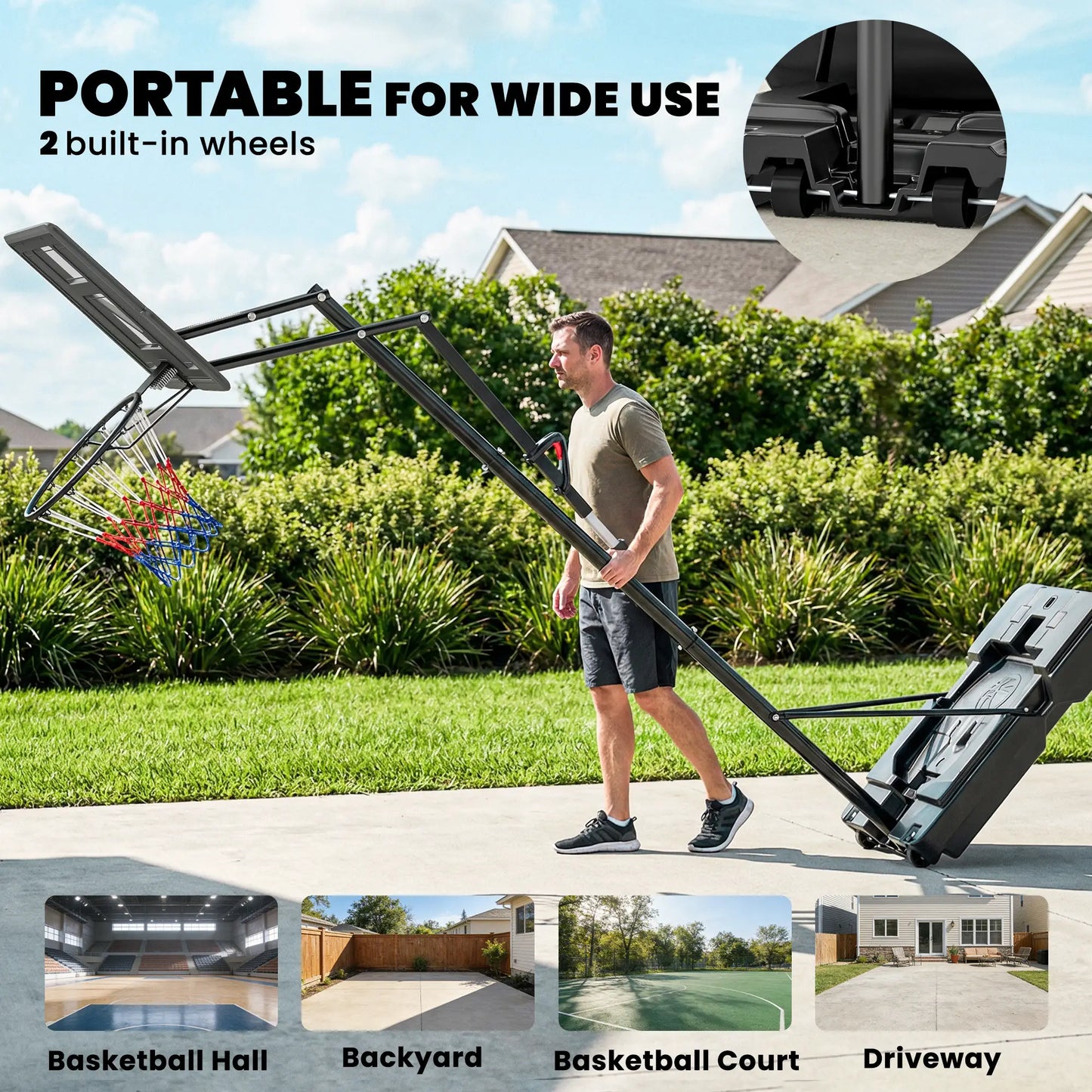 Portable Basketball Hoop, 7.7 FT to 10 FT Adjustable, 43'' Shatterproof Backboard, Fillable Base Basketball at Gallery Canada