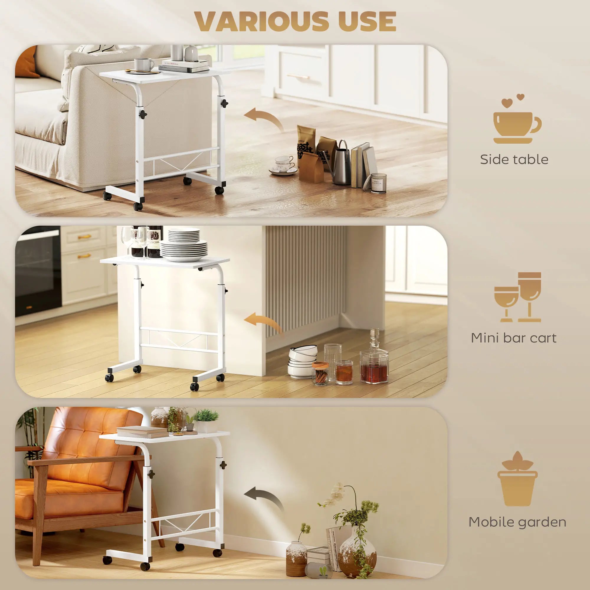 Mobile Standing Desk, Adjustable Height, 23.5 Inch, White Side Tables at Gallery Canada