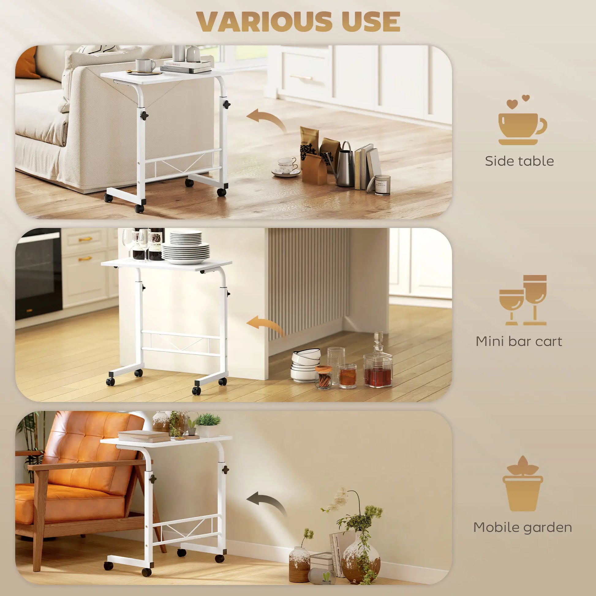 Mobile Standing Desk, Adjustable Height, 23.5 Inch, White Side Tables at Gallery Canada