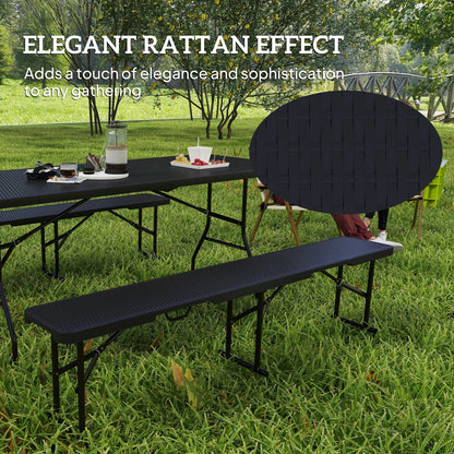 6FT 3PCS Faux Rattan Outdoor Table Bench Set, Folding Picnic Table with 2 Benches, Black Picnic Tables & Camping Chairs at Gallery Canada