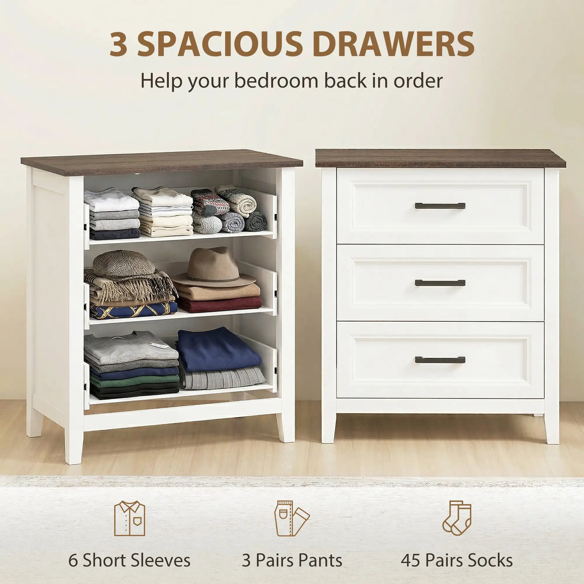 3 Drawer Dresser Chest For Bedroom Storage Chest Of Drawers