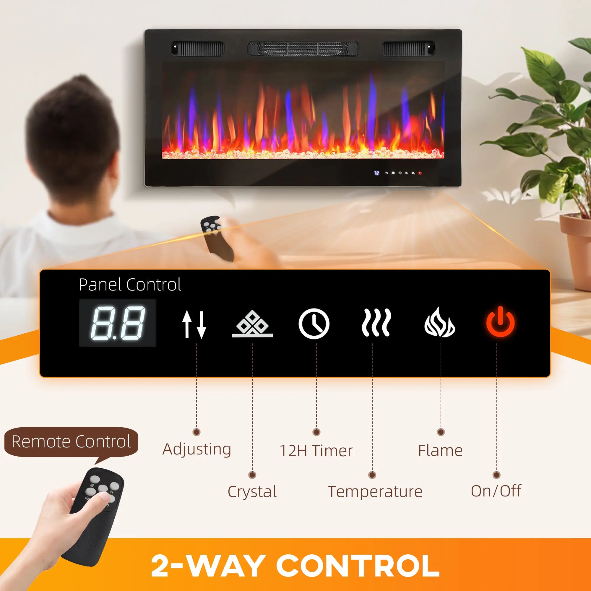 36 Inch Thin Electric Fireplace, Freestanding, Wall Mounted, Eco Mode Electric Fireplaces at Gallery Canada