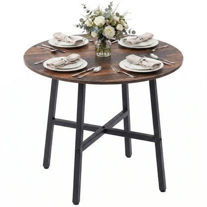 31.5" Dining Table, Industrial Kitchen Table Round, Steel Legs, Rustic Brown Dining Tables at Gallery Canada
